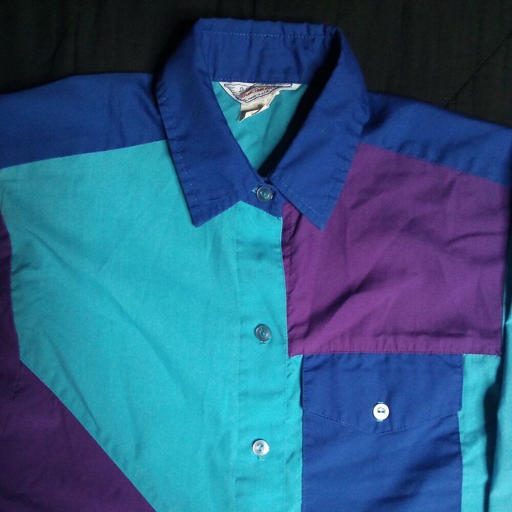 Vintage H Bar C Ranchwear Color Block Button Western Shirt